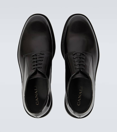 Shop Canali Leather Derby Shoes In Black
