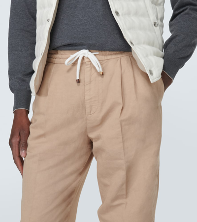 Shop Brunello Cucinelli Linen And Cotton Pants In Beige