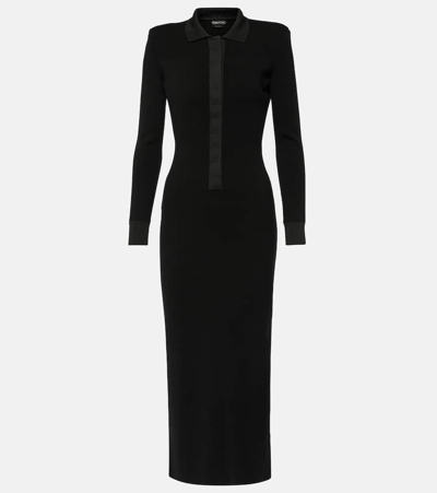 Shop Tom Ford Wool And Silk-blend Maxi Dress In Black