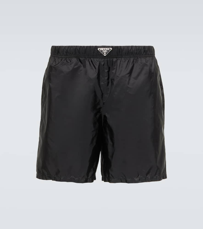Prada Logo-plaque Re-nylon Swim Shorts In Black