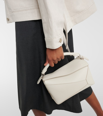 Loewe Puzzle Edge Small Textured-leather Shoulder Bag In White