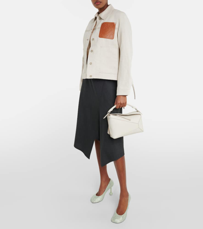 Loewe Puzzle Edge Small Textured-leather Shoulder Bag In White