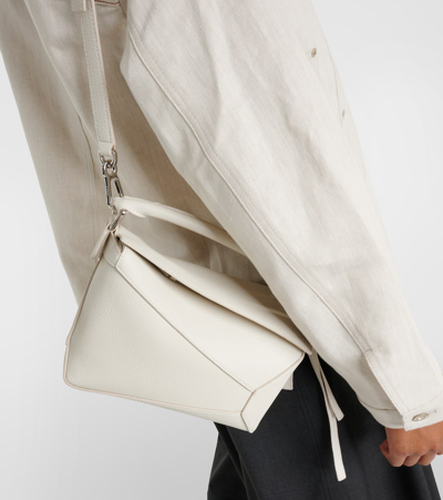 Loewe Puzzle Edge Small Textured-leather Shoulder Bag In White