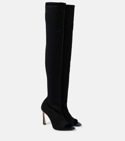 Shop Victoria Beckham Peep Toe Over-the-knee Boots In Black