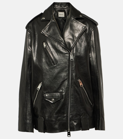 Shop Khaite Hanson Oversized Leather Biker Jacket In Black