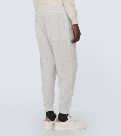 Shop Brunello Cucinelli Ribbed-knit Cotton Sweatpants In Grey