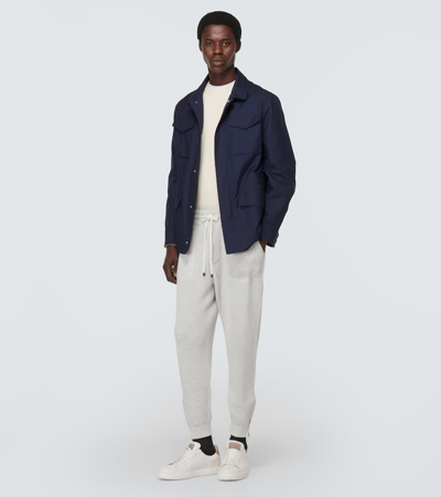 Brunello Cucinelli Ribbed-knit Cotton Sweatpants In Grey