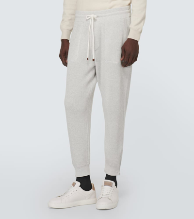 Brunello Cucinelli Ribbed-knit Cotton Sweatpants In Grey
