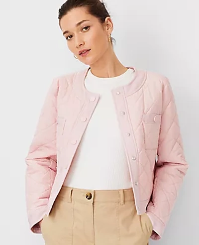 Shop Ann Taylor At Weekend Quilted Framed Jacket In Pink Gem