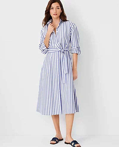 Shop Ann Taylor At Weekend Striped Pocket Shirtdress In Blue/white Combo