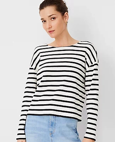 Shop Ann Taylor At Weekend Striped Crew Neck Knit Pullover In Ww - Black