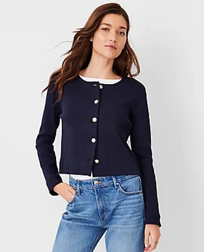 Shop Ann Taylor At Weekend Crew Neck Knit Jacket In Night Sky