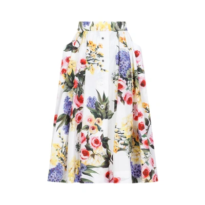 Shop Dolce & Gabbana Rose Print Midi Skirt In White