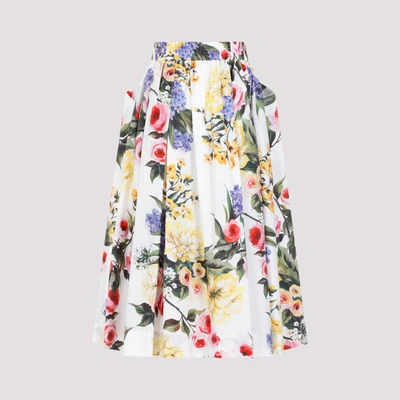 Shop Dolce & Gabbana Rose Print Midi Skirt In White