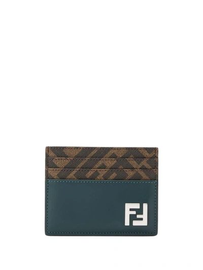 Shop Fendi Ff Squared Card Holder Accessories In Blue