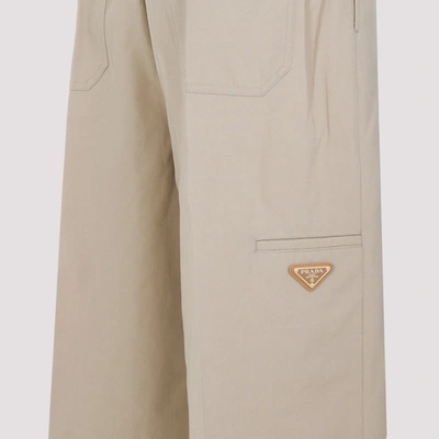 Shop Prada Cotton Trousers Pants In Nude & Neutrals