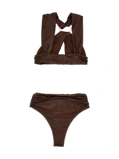 Shop Attico The  Wet-effect Bikini In Brown