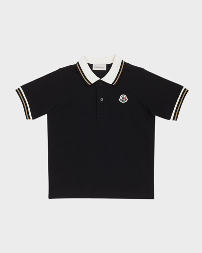 Shop Moncler Boy's Cotton Piqué Short-sleeve Polo Shirt In Black