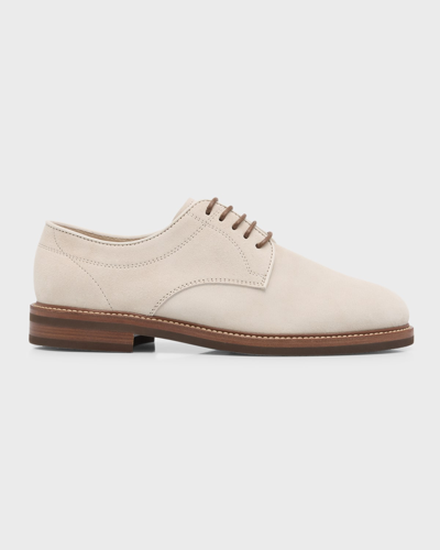 Shop Brunello Cucinelli Men's Suede Derby Shoes In C8291 Lamb