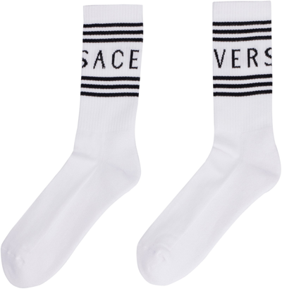 Shop Versace Logo Cotton Blend Socks In White