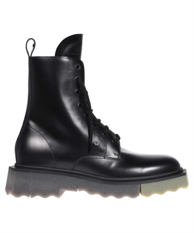 Shop Off-white Leather Lace-up Boots In Black