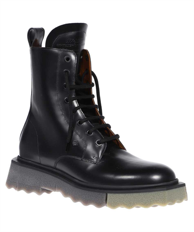 Shop Off-white Leather Lace-up Boots In Black