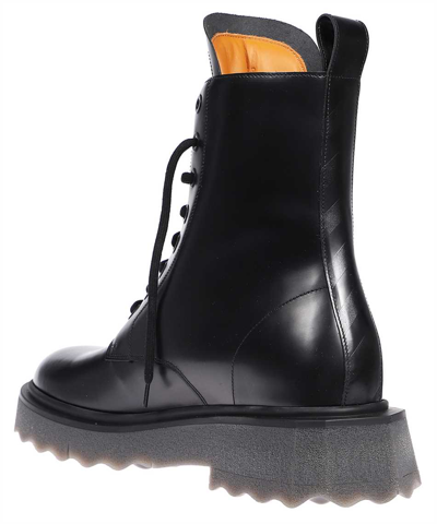 Shop Off-white Leather Lace-up Boots In Black