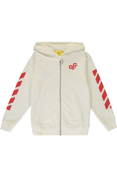 Shop Off-white Cotton Full Zip Hoodie In White