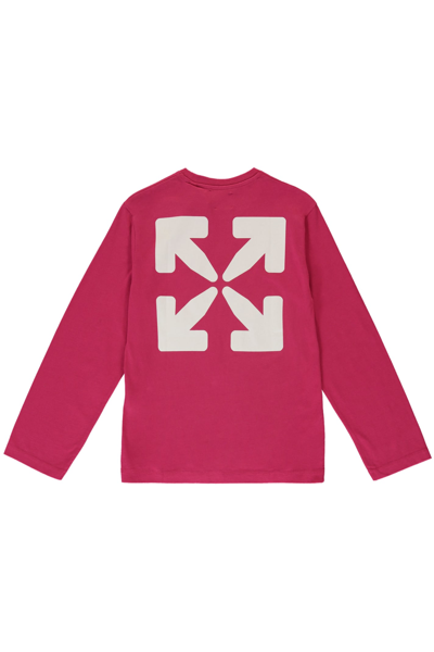 Off-white Printed Cotton T-shirt In Fuchsia