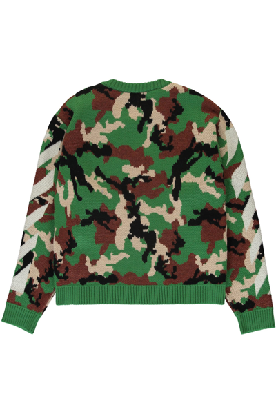 Off-white Virgin Wool Crew-neck Sweater In Green