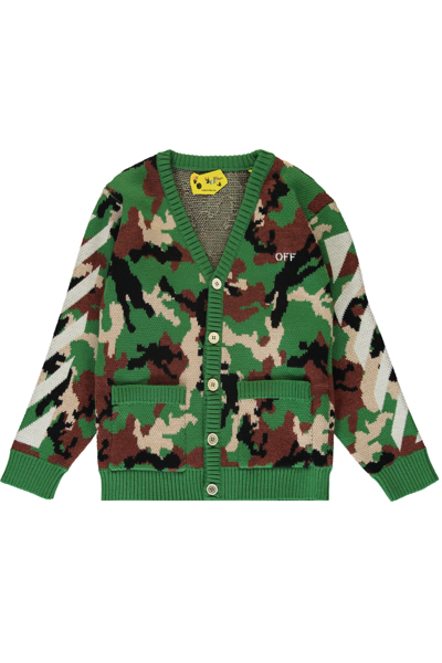 Off-white Multicolor Cardigan For Booy With Logo In Green