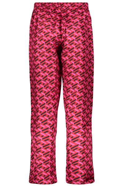 Shop Versace Silk Pajama Pants In Fuchsia