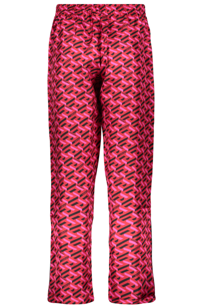 Versace Greek Signature Silk Pajama Pants In Fuchsia