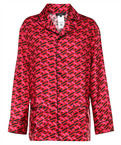 Shop Versace Printed Silk Pajama Blouse In Fuchsia