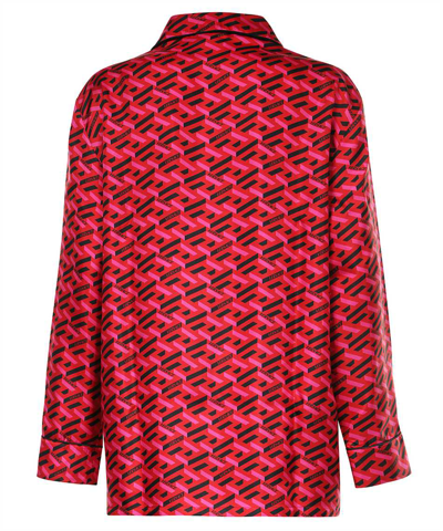 Shop Versace Printed Silk Pajama Blouse In Fuchsia