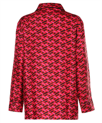 Versace Greek Signature Silk Pajama Top In Fuchsia
