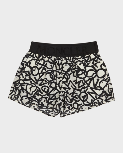 Shop Moncler Girl's Scattered Letters Logo-print Shorts In Black