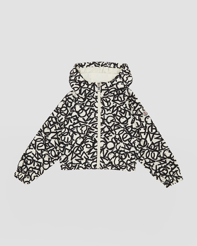 Shop Moncler Girl's Scattered Logo Letters Printed Jacket In Black
