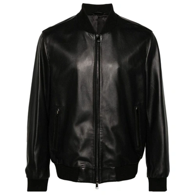 Shop Brioni Leather Outerwears In Black