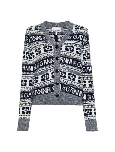 Shop Ganni Cardigan Sweater In Blue