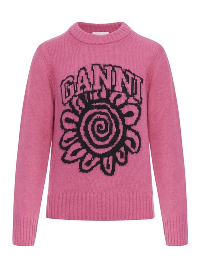 Shop Ganni Pullover Sweater In Pink & Purple