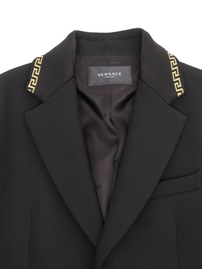Shop Young Versace Greca Single Breasted Tailored Blazer In Nero Oro