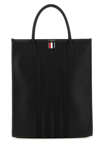 Shop Thom Browne Logo Stamp Small Tote Bag In Black