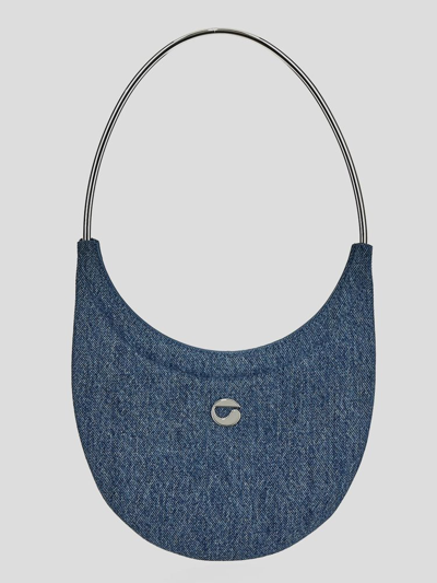 Shop Coperni Ring Swipe Logo Plaque Shoulder Bag In Blue