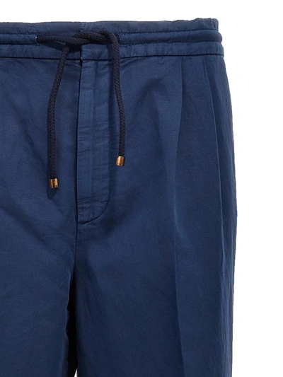 Shop Brunello Cucinelli Linen Blend Trousers In Blue