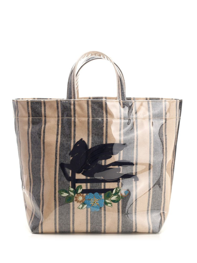 Shop Etro Striped Printed Large Tote Bag In Multi