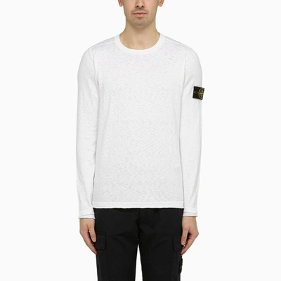 Shop Stone Island | White Crew-neck Sweater With Logo