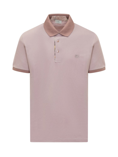 Shop Etro Logo Embroidered Short Sleeved Polo Shirt In Pink