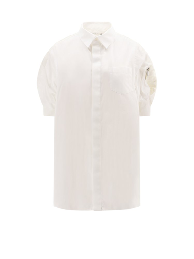 Shop Sacai Short Puff Sleeved Mini Shirt Dress In White