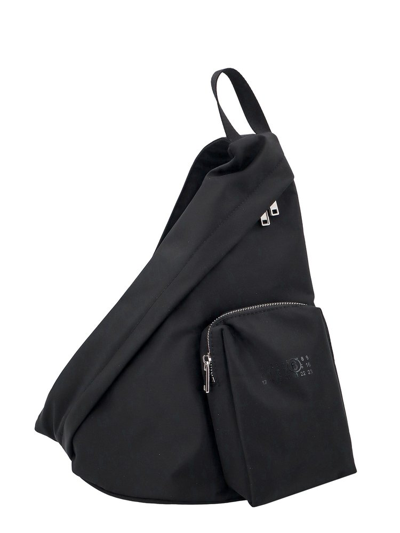 Shop Mm6 Maison Margiela Logo Detailed Zipped Shoulder Bag In Black
